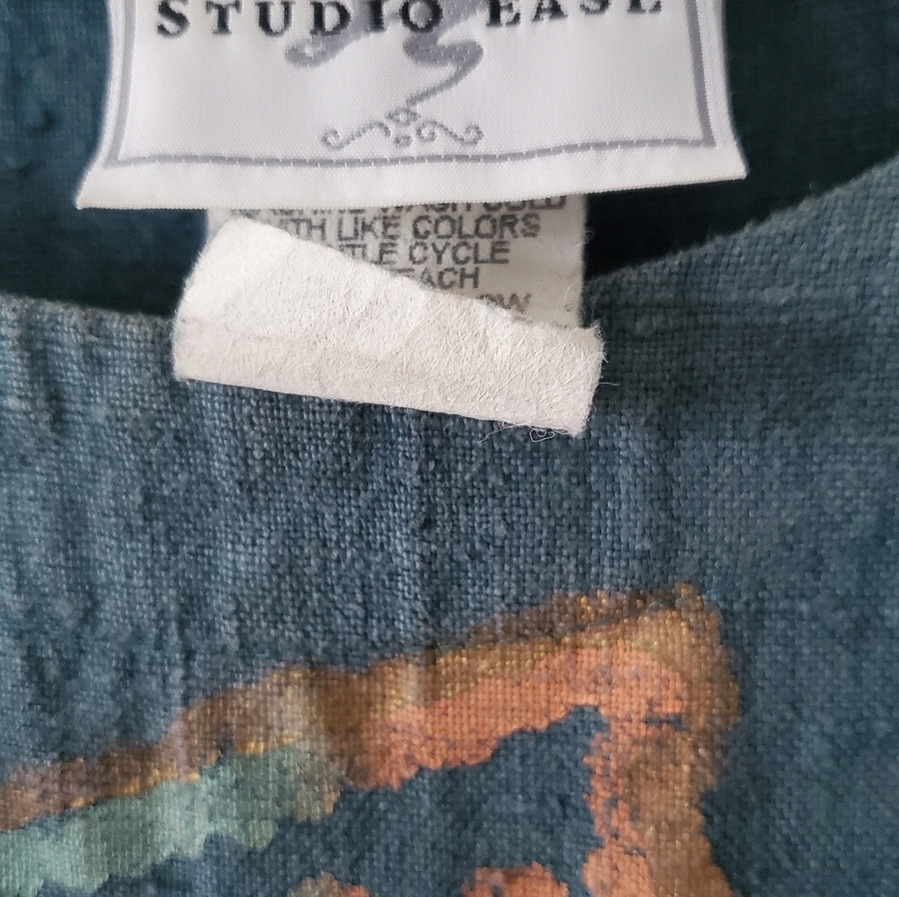 Studio Ease Vintage Linen Maxi Dress With Fall Leaf Stamp Lagon Look - Picture 6 of 7